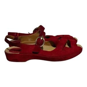 Earthies Women's Red Suede Sandals Size 11B Comfort Arch Support Shoes